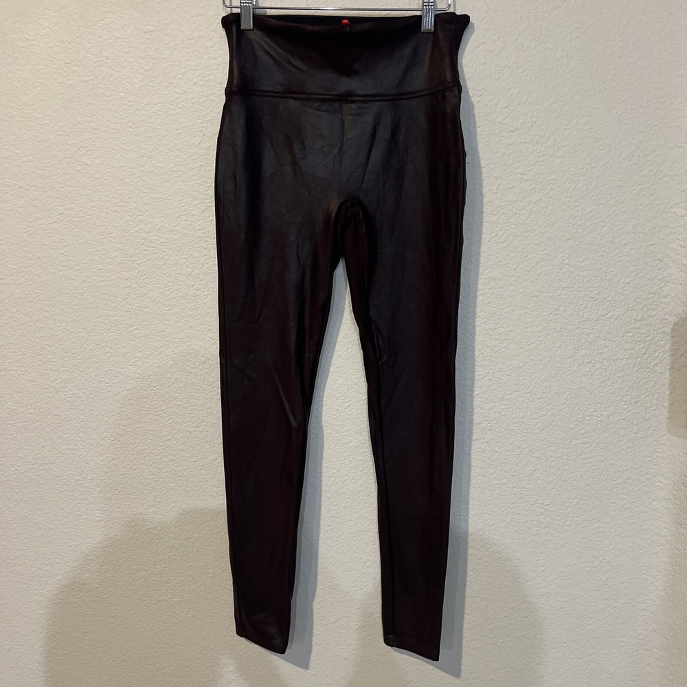 Spanx Women's Leggings RED Leather Looking LARGE  26" Inseam